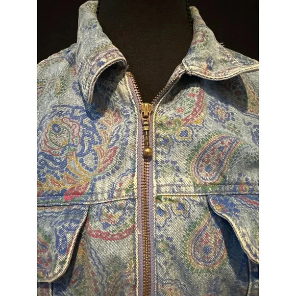 Lizwear Paisley Blue Jean Jacket Cropped Sz Sm - Picture 2 of 4